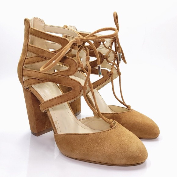 Marc Fisher Shellie Lace Up D'Orsay High Heel Pump Tan Brown Suede Leather Sz 6 - Picture 2 of 12